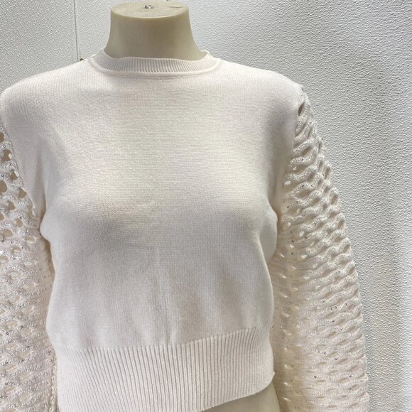 NEW MARIA PAVAN Womens Sequin Braided Long Sleeve Soft Sweater Size S White - Picture 2 of 12